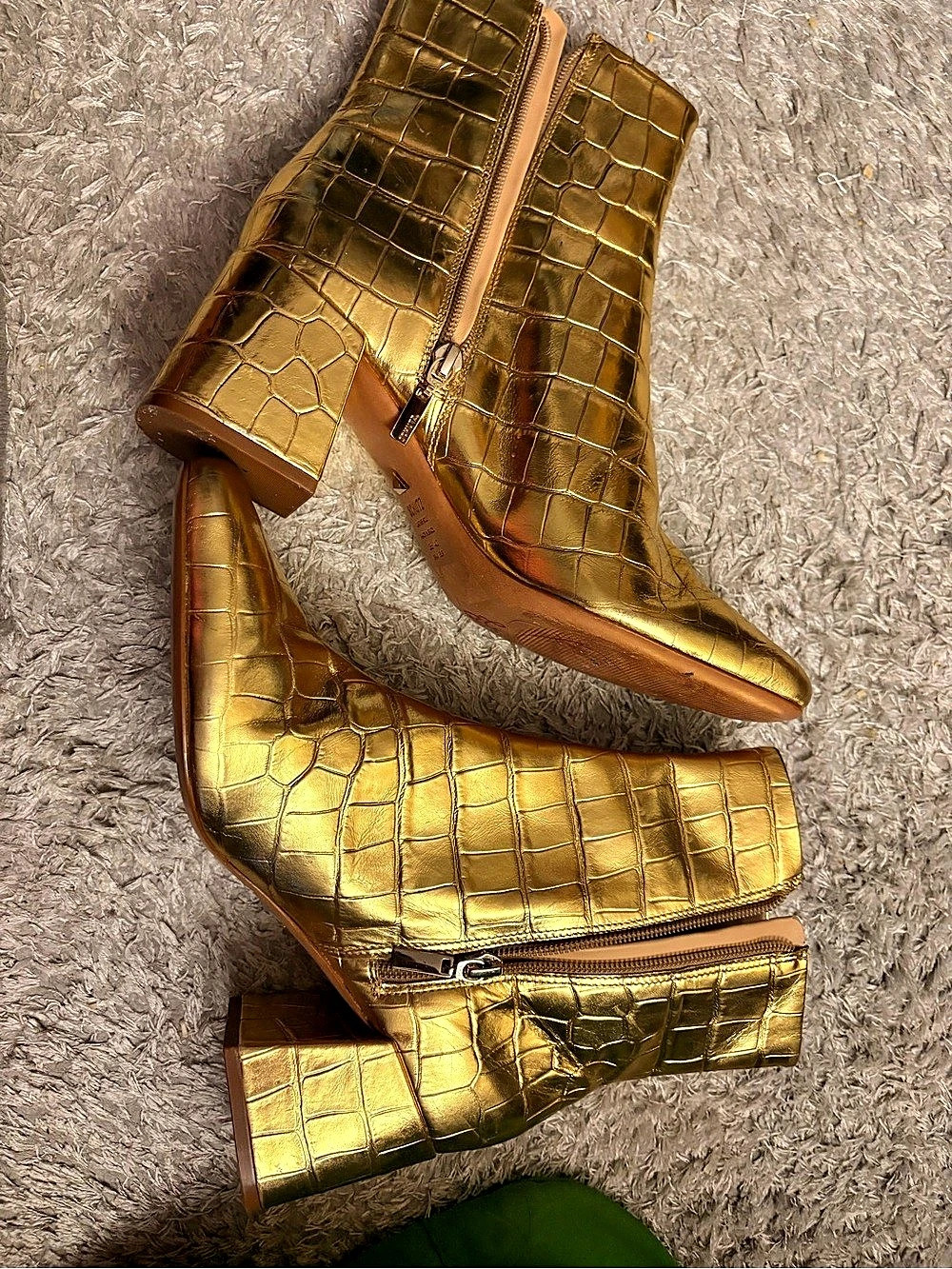 Schutz Vonna Boot Gold Crocodile-Embossed Heeled Boots EU 38